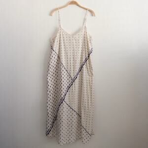 Lucky Brand Large Boho Cream and Navy Embroidered Floral Swiss Dot Maxi Sundress